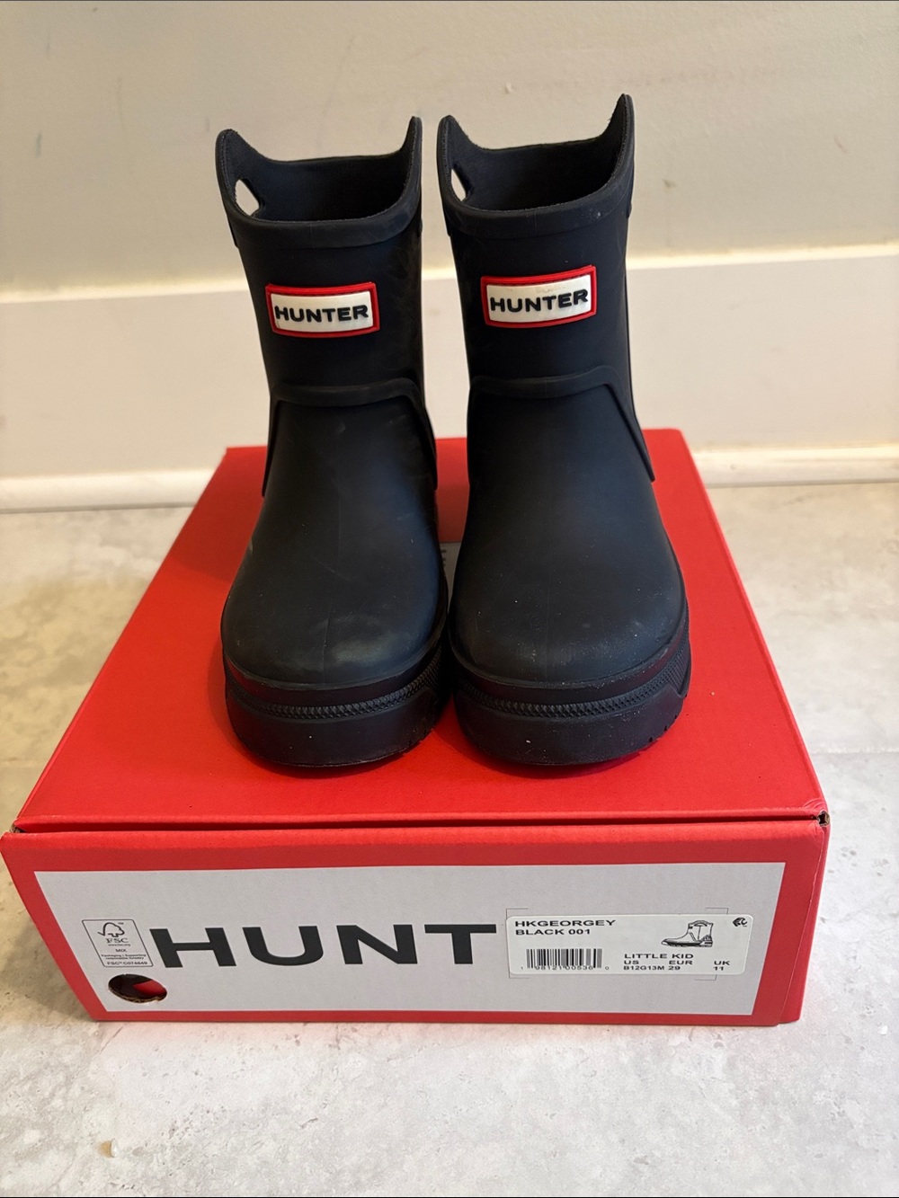 Hunter Kids Black Short Pull-On Rain Boots